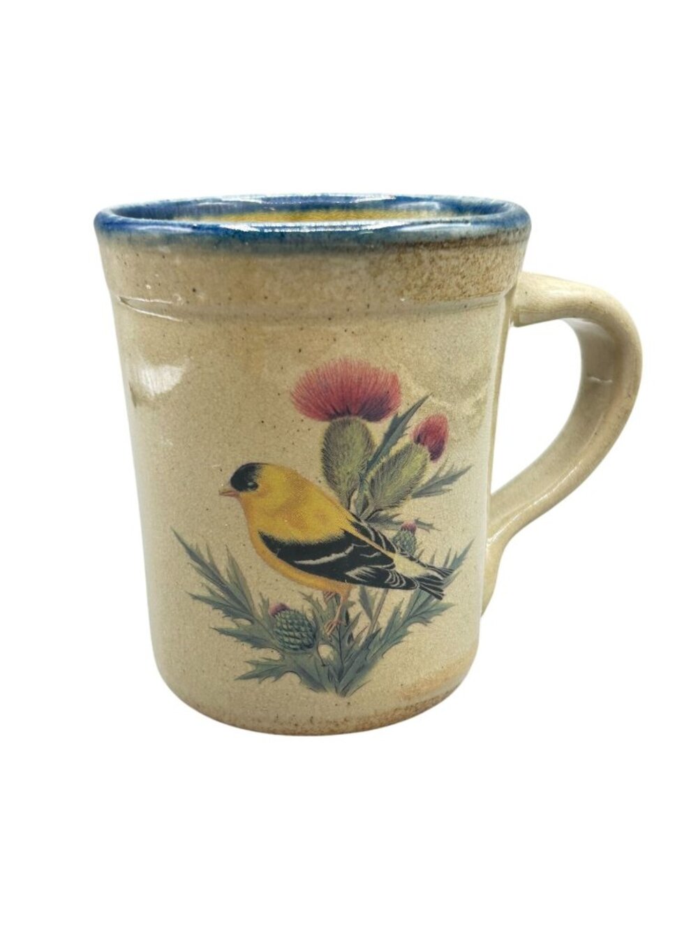 RARE Vintage Monroe Salt Works Mug Cup Goldfinch Bird Thistle Maine